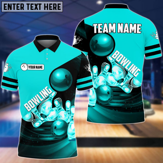 Maxcorners Bowling and Pins Colorful Multicolor Option Customized Name 3D Shirt