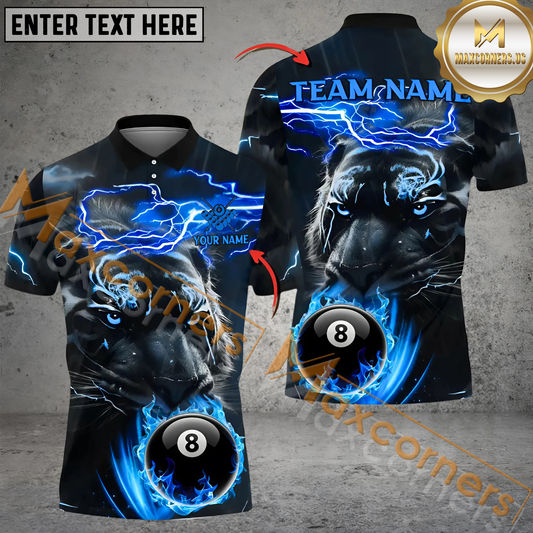 Maxcorners Ball 8 Tiger Thunder Lightning Billiard Jersey Multicolor Options Personalized Name, Team Name 3D Polo Shirt (4 Colors)