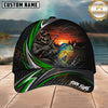 Maxcorners Fishing Skull Angler Green Wave Personalized 3D Cap