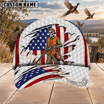 Maxcorners Upland Bird Hunting Patriotic Hunter & Pheasant Personalized Name 3D Cap