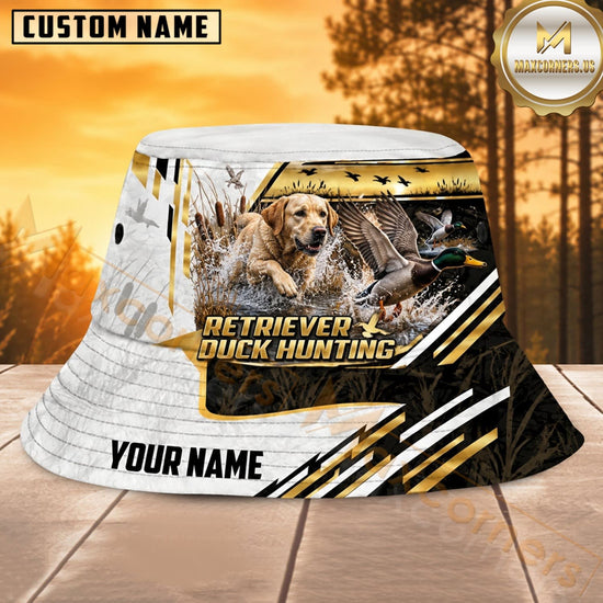 Maxcorners Deer Hunting White Gold Mountain Personalized Name 3D Bucket Hat