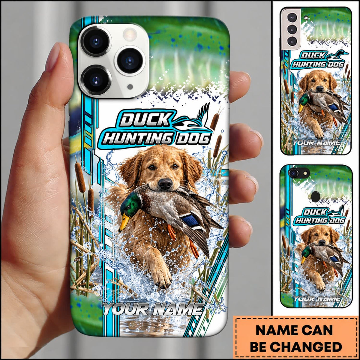 Maxcorners Duck Hunting German Shorthaired Pointer Teal Graphic Marsh Splash Personalized Name 3D Phone Case - Yellow Labrador Retriever