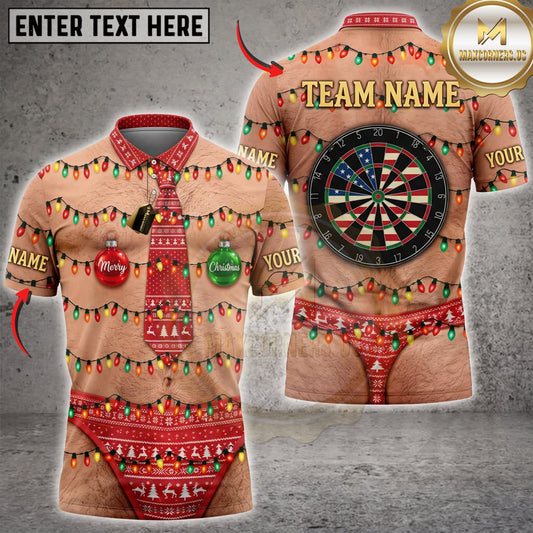 Maxcorners Darts Funny Christmas Candy Cane Suit Classic Dartboard Personalized Name 3D Unisex Shirt