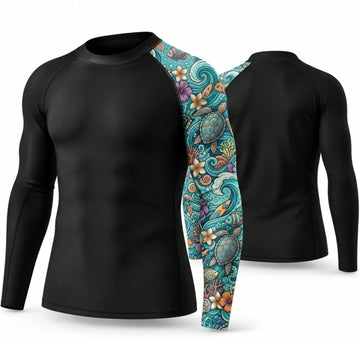 Maxcorners Personalized Tropical Floral Black Shirt with Aqua Botanical Sleeve Art 3D All Over Printed Shirts, Best Gifts for Nature Lovers