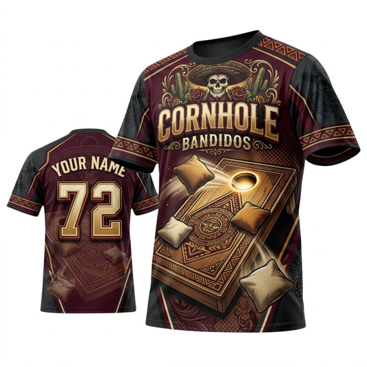 Maxcorners Cornhole Vintage Burgundy Gold Western Personalized Name 3D Unisex Shirt