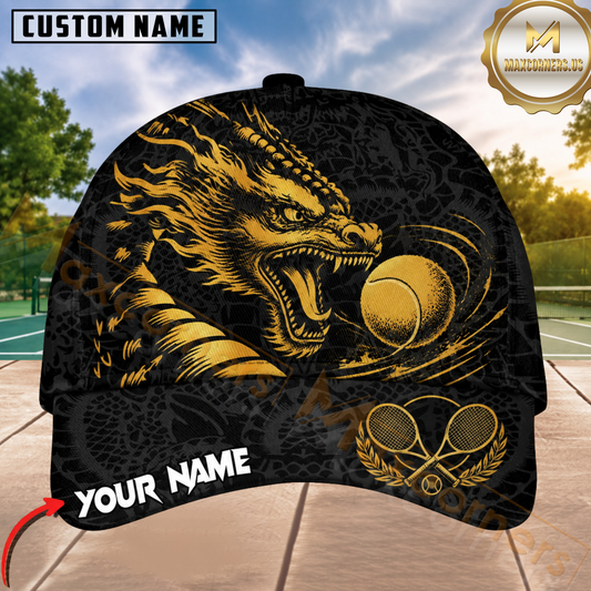 Maxcorners Tennis Golden Dragon Pattern Personalized Name 3D Cap