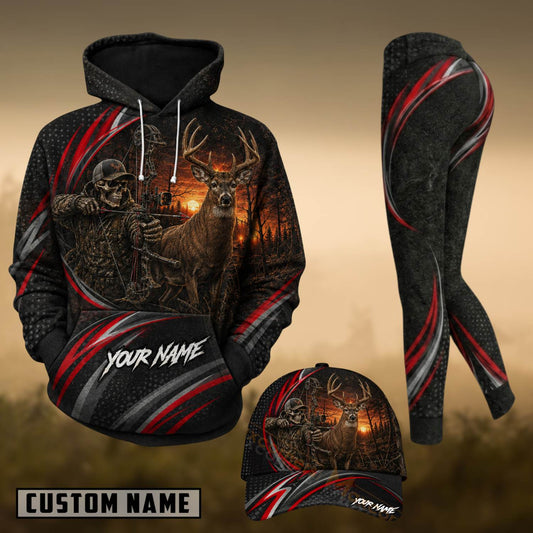 Maxcorners Hunting Whitetail Deer Bow Hunter Sunset Black Red Personalized 3D Shirts