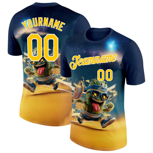 Maxcorners Pickle Mascot Lightning Smash Pickleball Court Outer Space Galaxy Personalized Name 3D Unisex Shirt