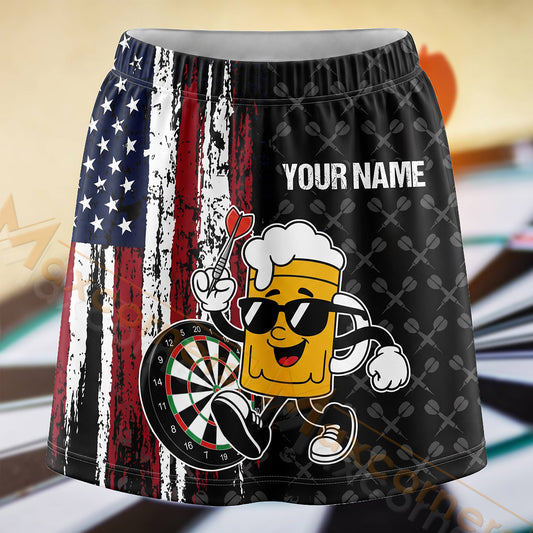 Maxcorners Darts Patriotic Beer Mug Dartboard Personalized 3D Skort, Skirts With Shorts