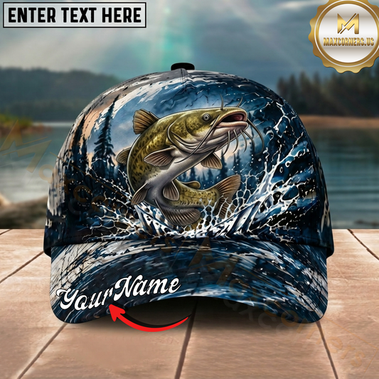 Maxcorners Fishing Dark Blue Ocean Splash Personalized 3D Cap (12 Fish Species)