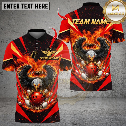 Maxcorners Bowling Flaming Eagle Multicolor Customized Name, Team Name 3D Shirt