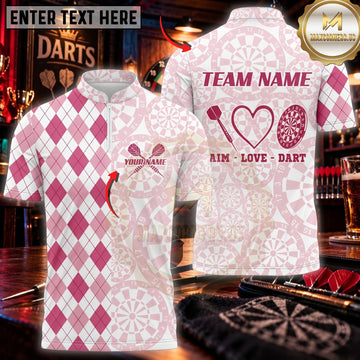 Maxcorners Darts & Pink Argyle Dartboard Graphic Customized Name, Team Name 3D Shirts