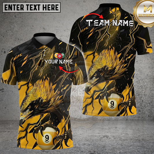Maxcorners Eagle Billiards Lightning Black Gold Fierce Design Multicolor Options Personalized Name, Team Name 3D Shirt (4 Colors)