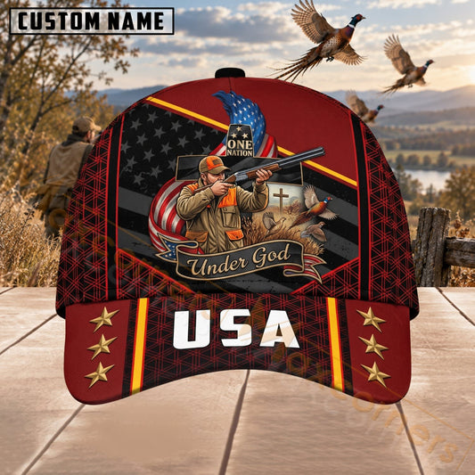 Maxcorners Upland Bird Hunting Under God USA Hunter Personalized Name 3D Cap