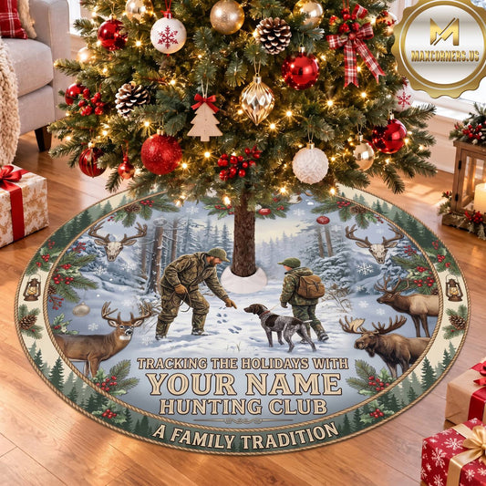 Maxcorners Hunting Father Child Winter Tradition Personalized Name 3D Christmas Tree Skirt