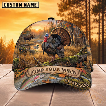 Maxcorners Turkey Hunting Wilderness Find Your Wild Personalized Name 3D Cap