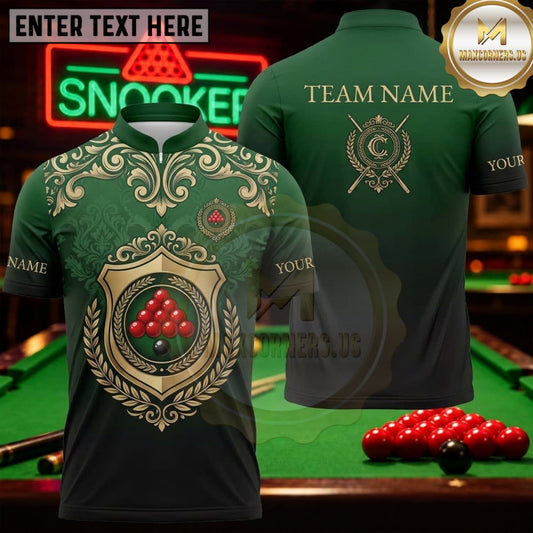 Maxcorners Snooker Emerald Green Ornamental Royal Emblem Personalized Name 3D Unisex Shirt