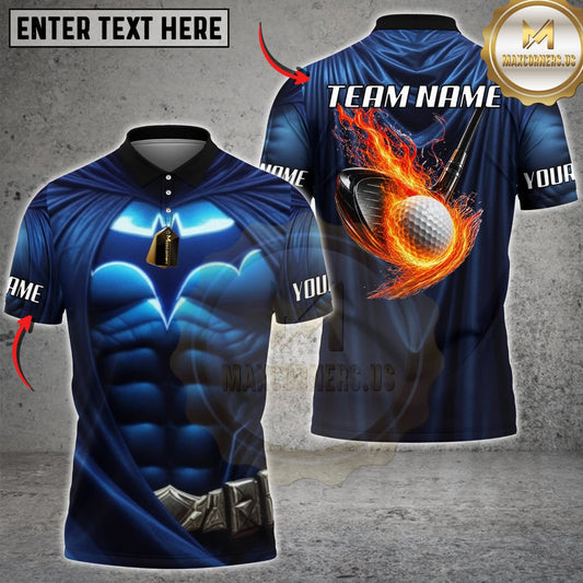 Maxcorners Golf Blue Black Muscular Armor Flaming Bowling Ball Personalized Name 3D Unisex Shirt