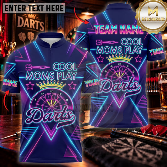 Maxcorners Darts Neon Blue Purple Funny Darts Sayings Geometric Pattern Personalized Name 3D Unisex Shirt