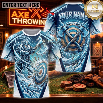 Maxcorners Axe Throwing Frozen White Wolf Target Personalized Name 3D Unisex Shirt