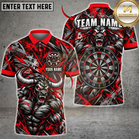 Maxcorners Darts Furious Bull Mascot Muscular Frame Target Board Scratch Graphic Multicolor Customized Name, Team Name 3D Shirts