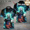 Maxcorners Golf Lightning US Flag Skull Design Personalized Name, Team Name 3D Shirt (4 Colors)