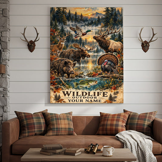 Maxcorners Wildlife Outdoor Moose Turkey Mountain Stream Personalized Canvas Wall Art