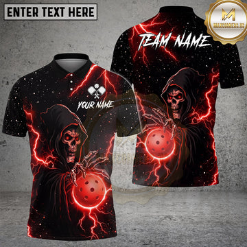 Maxcorners Pickleball Polo Lightning Grim Reaper Skull Multiple Options Personalized Name, Team Name 3D Shirt
