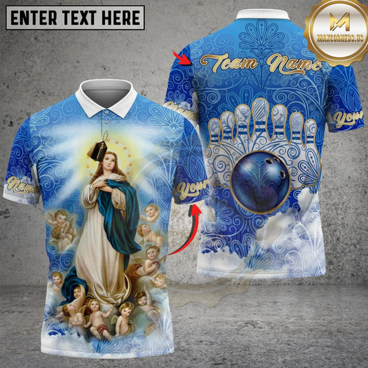 Maxcorners Bowling And Pins Celestial Mother Mary Our Lady of Victory Customized Name, Team Name 3D Shirt (4 Colors)