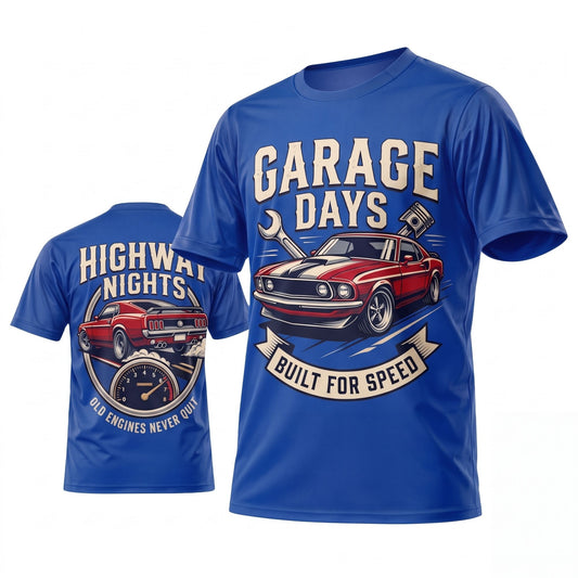 Maxcorners Personalized Car Classic Muscle Car 3D T-Shirt – Red Garage Days Vintage Blue Muscle Car