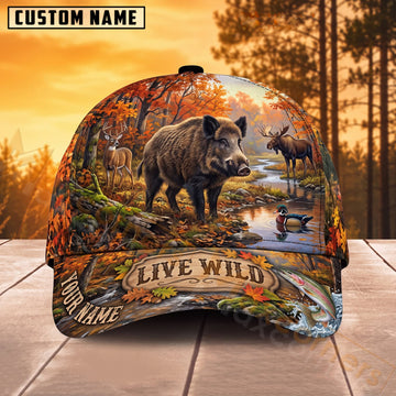 Maxcorners Bear Hunting Autumn Wilderness Live Wild Personalized Name 3D Cap