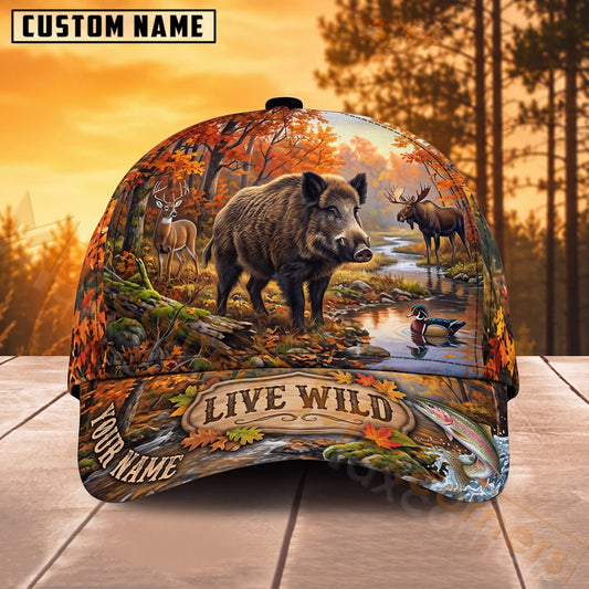 Maxcorners Bear Hunting Autumn Wilderness Live Wild Personalized Name 3D Cap