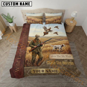 Maxcorners Upland Bird Hunting Wheat Field Typography Bedding Set 3D Print Custom Name