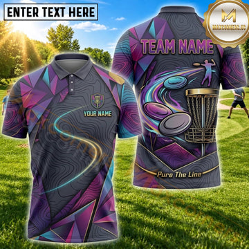 Maxcorners Disc Golf Purple Geometric Flying Disc Basket Personalized Name 3D Unisex Shirt