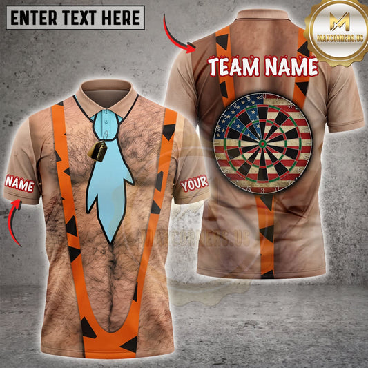 Maxcorners Darts Funny Caveman Costume Orange Tie Classic Dartboard Personalized Name 3D Unisex Shirt
