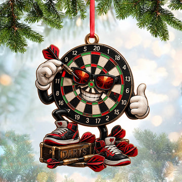 Maxcorners Darts Lover Cool Target Board Character, Sunglasses, Thumbs Up, Shoes Personalized Name Ornament 2D Flat