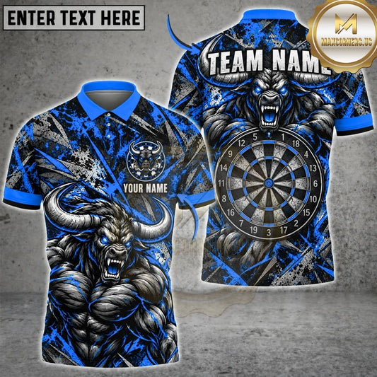 Maxcorners Darts Furious Bull Mascot Muscular Frame Target Board Scratch Graphic Multicolor Customized Name, Team Name 3D Shirts