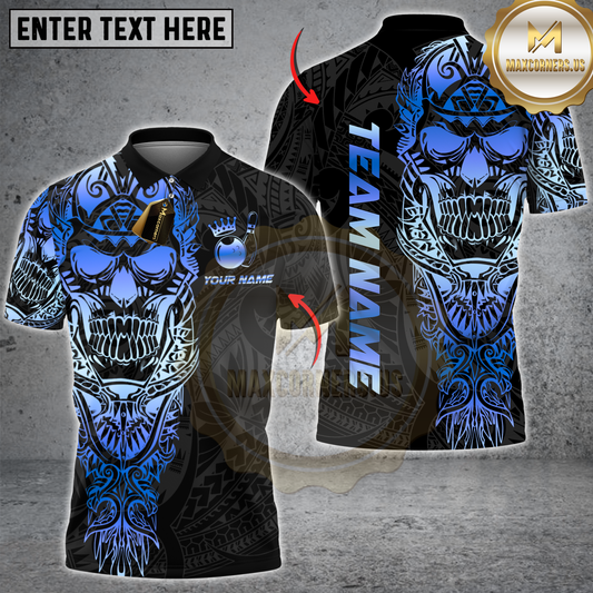 Maxcorners Bowling Sport Skull Warrior Tribal Multicolor Customized Name, Team Name 3D Shirts
