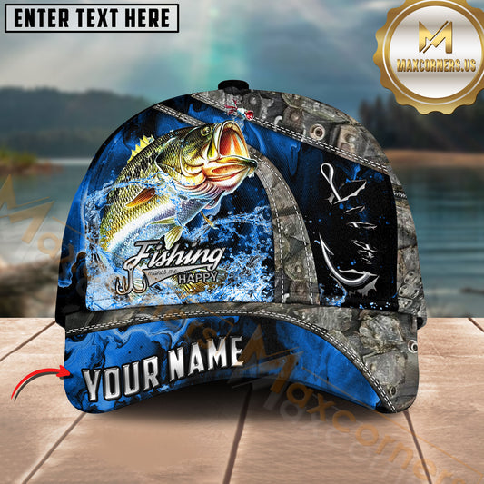 Maxcorners Fishing Water Splash Camo Multi Options Personalized Name 3D Cap (12 Fish Species)
