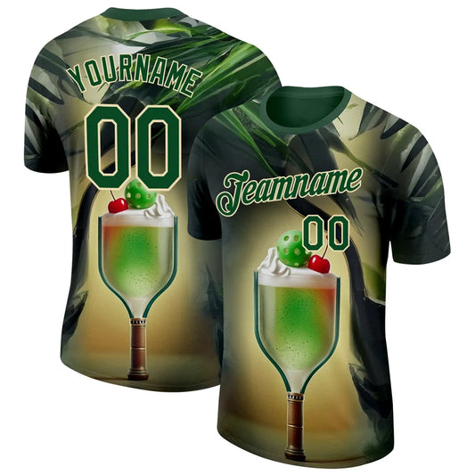 Maxcorners Tropical Cocktail Drink Pickleball Paddle Whipped Cream Cherry Palm Leaves Personalized Name 3D Unisex Shirt