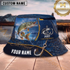 Maxcorners Fishing Blue Hook Net Water Splash Personalized 3D Bucket Hat (12 Fish Species)