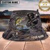 Maxcorners Fishing Blue Water Camo Fishing Illustration Personalized Name 3D Bucket Hat (13 Fish Species)