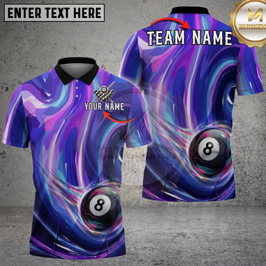Maxcorners Billiards 8 Ball Neon Purple Swirl Multicolor Options Personalized Name, Team Name 3D Shirt (4 Colors)