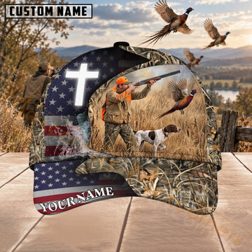 Maxcorners Upland Bird Hunting Faith Cross Pheasant Scene Personalized Name 3D Cap