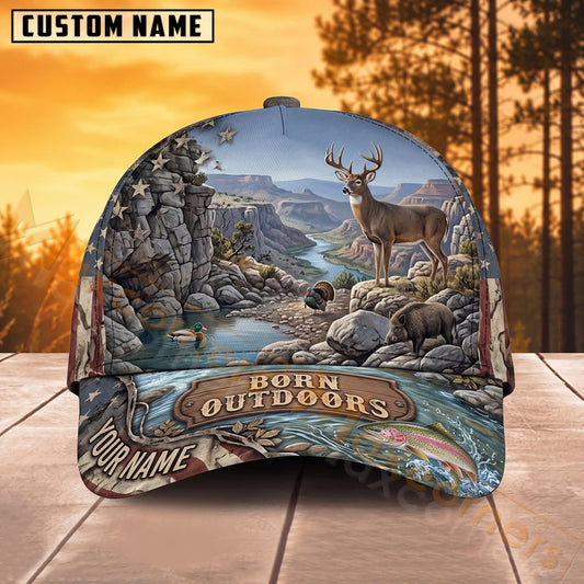Maxcorners Deer Hunting Mountain Stream Live Outdoors Personalized Name 3D Cap
