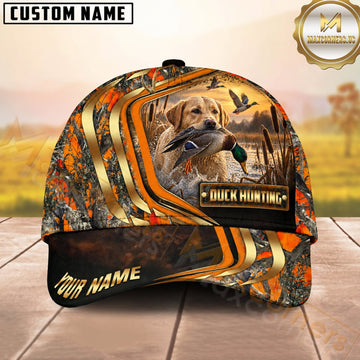 Maxcorners Dog Hunting And Duck Orange Camo Curved Stripe Marsh Scene Multiple Options Personalized Name 3D Cap