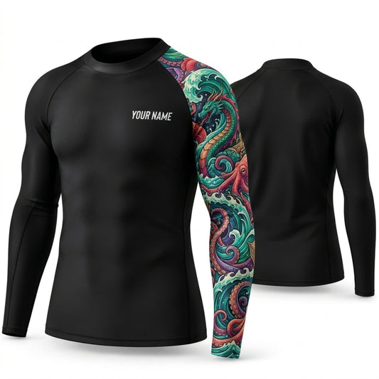 Maxcorners Personalized Psychedelic Tattoo Black Shirt with Teal Magenta Swirl Sleeve 3D All Over Printed Shirts, Best Gifts for Tattoo Lovers