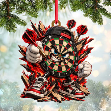 Maxcorners Darts Lover Angry Target Board Character, Cap, Flying Darts Burst Personalized Name Ornament 2D Flat