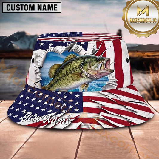 Maxcorners Fishing Red Black Vortex Fishing Design with Bold Splash Personalized Name 3D Bucket Hat (13 Fish Species)