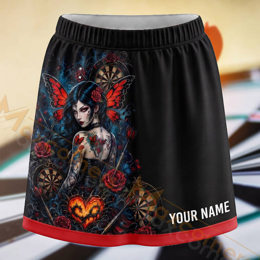 Maxcorners Darts Gothic Rose Woman Dartboard Personalized 3D Skort, Skirts With Shorts